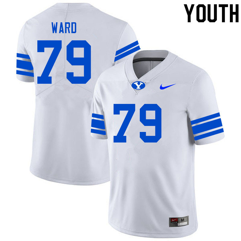 Youth #79 Ben Ward BYU Cougars College Football Jerseys Sale-White - Click Image to Close